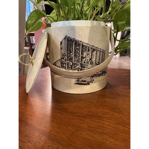 Nostalgic MCM Ice Bucket With Lid Vintage Dodge? Car Corporate Buildings EC DTW - Picture 1 of 10